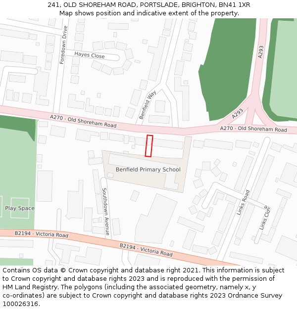 241, OLD SHOREHAM ROAD, PORTSLADE, BRIGHTON, BN41 1XR: Location map and indicative extent of plot