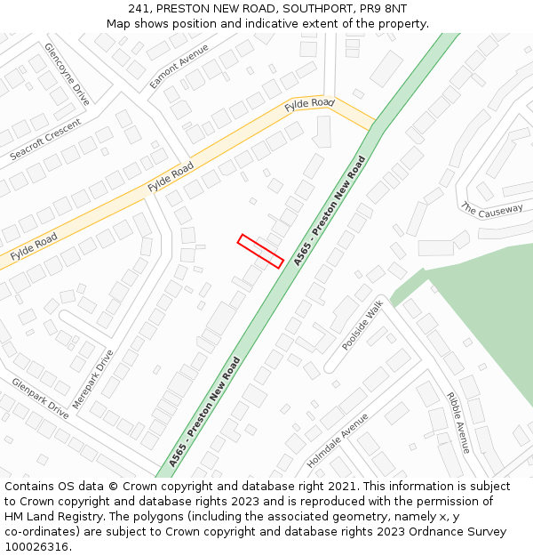 241, PRESTON NEW ROAD, SOUTHPORT, PR9 8NT: Location map and indicative extent of plot