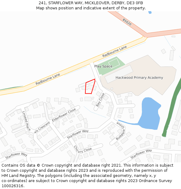 241, STARFLOWER WAY, MICKLEOVER, DERBY, DE3 0FB: Location map and indicative extent of plot