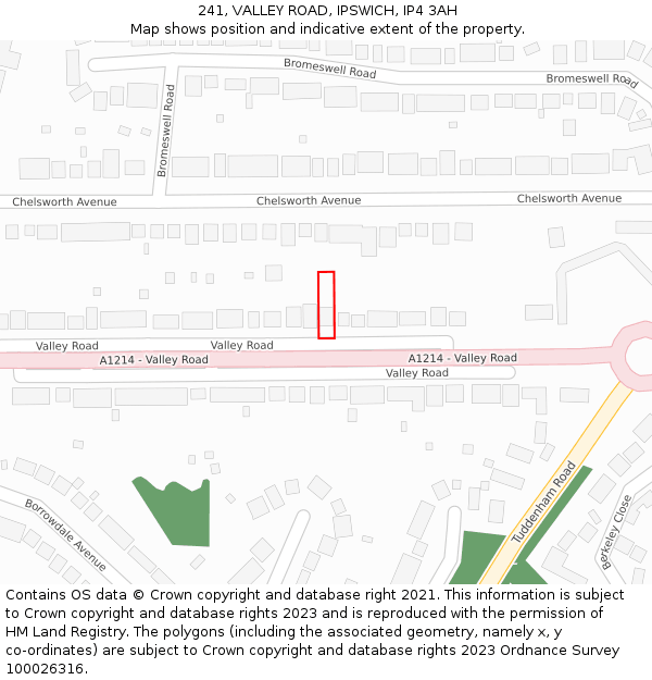 241, VALLEY ROAD, IPSWICH, IP4 3AH: Location map and indicative extent of plot