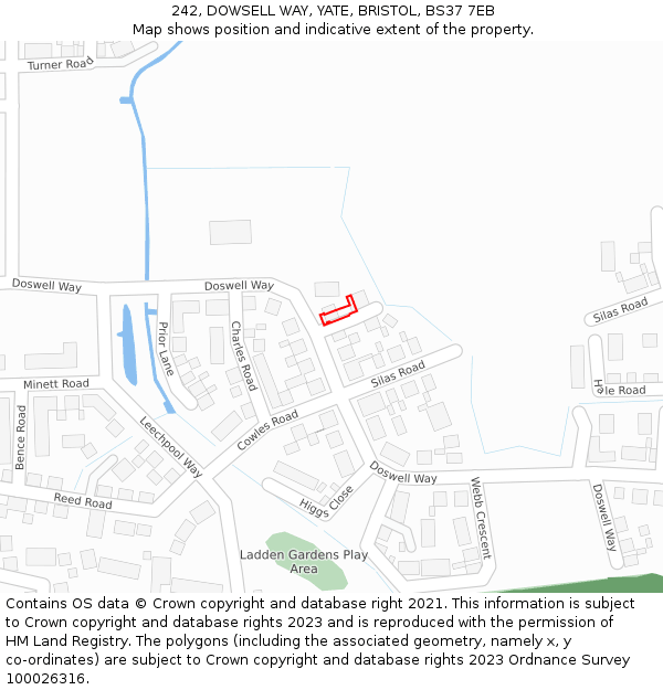 242, DOWSELL WAY, YATE, BRISTOL, BS37 7EB: Location map and indicative extent of plot