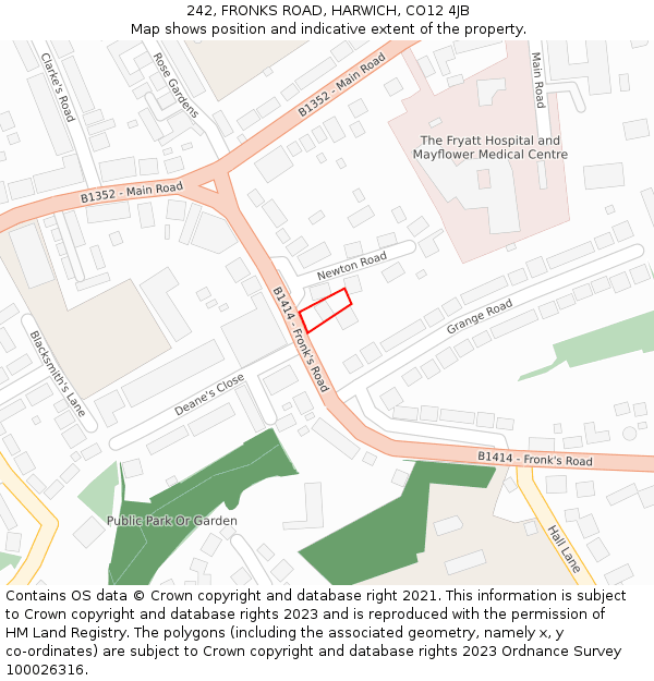 242, FRONKS ROAD, HARWICH, CO12 4JB: Location map and indicative extent of plot