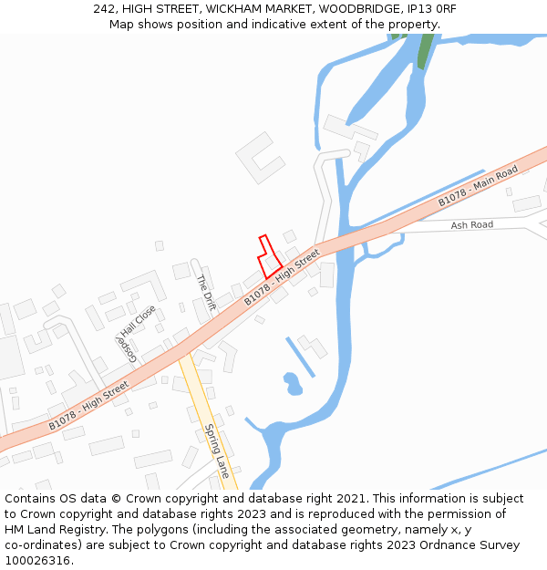 242, HIGH STREET, WICKHAM MARKET, WOODBRIDGE, IP13 0RF: Location map and indicative extent of plot