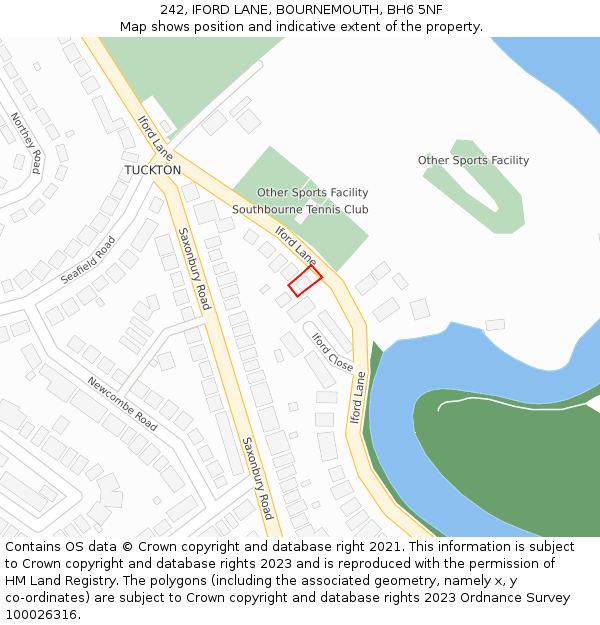 242, IFORD LANE, BOURNEMOUTH, BH6 5NF: Location map and indicative extent of plot