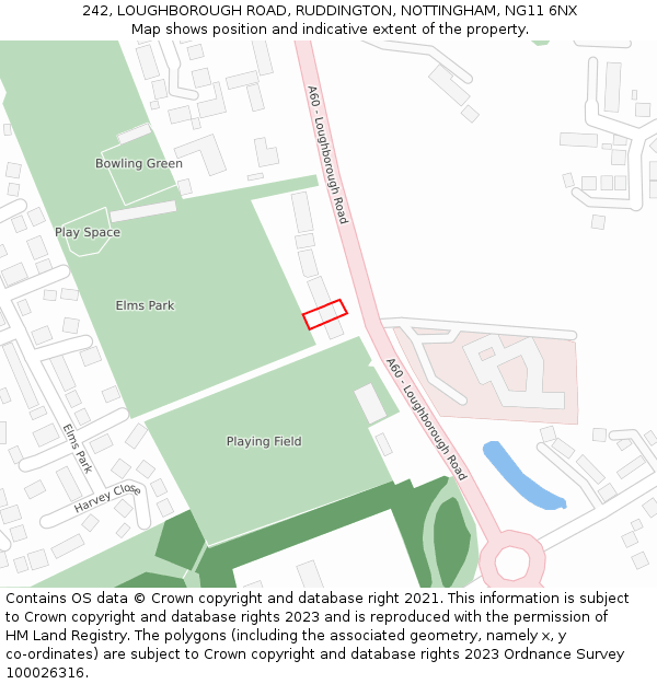 242, LOUGHBOROUGH ROAD, RUDDINGTON, NOTTINGHAM, NG11 6NX: Location map and indicative extent of plot