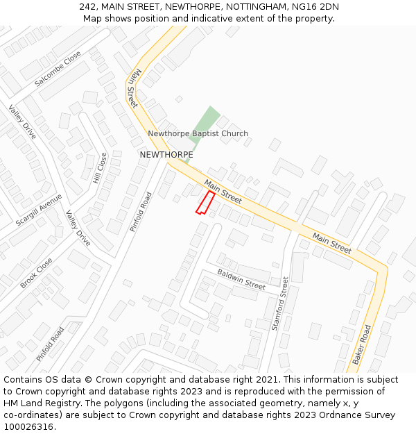 242, MAIN STREET, NEWTHORPE, NOTTINGHAM, NG16 2DN: Location map and indicative extent of plot