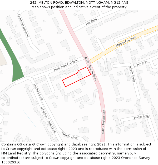 242, MELTON ROAD, EDWALTON, NOTTINGHAM, NG12 4AG: Location map and indicative extent of plot