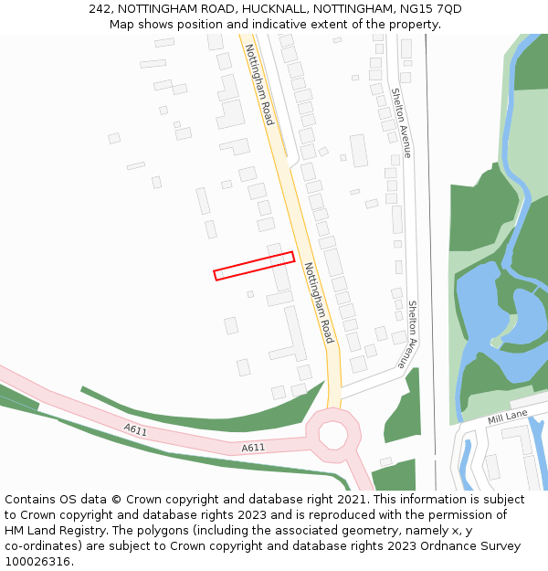 242, NOTTINGHAM ROAD, HUCKNALL, NOTTINGHAM, NG15 7QD: Location map and indicative extent of plot