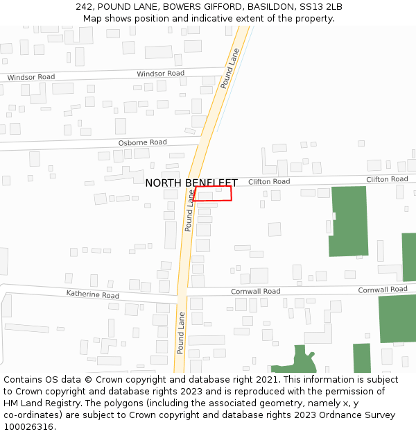 242, POUND LANE, BOWERS GIFFORD, BASILDON, SS13 2LB: Location map and indicative extent of plot
