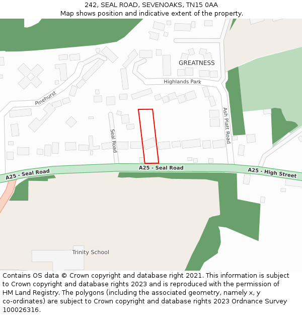 242, SEAL ROAD, SEVENOAKS, TN15 0AA: Location map and indicative extent of plot