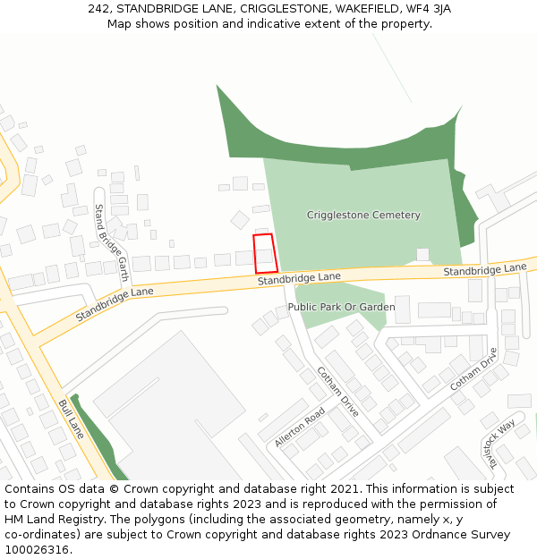 242, STANDBRIDGE LANE, CRIGGLESTONE, WAKEFIELD, WF4 3JA: Location map and indicative extent of plot