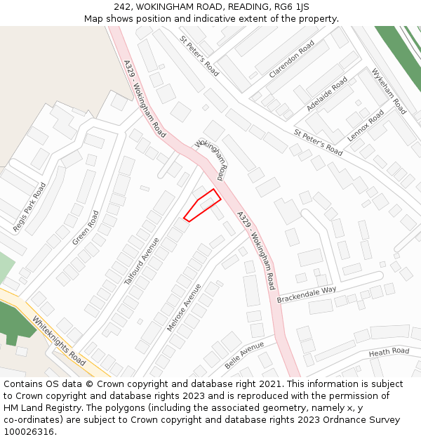 242, WOKINGHAM ROAD, READING, RG6 1JS: Location map and indicative extent of plot