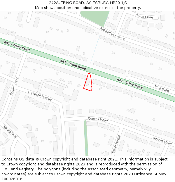 242A, TRING ROAD, AYLESBURY, HP20 1JS: Location map and indicative extent of plot