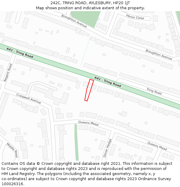 242C, TRING ROAD, AYLESBURY, HP20 1JT: Location map and indicative extent of plot