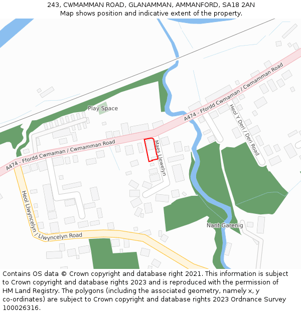 243, CWMAMMAN ROAD, GLANAMMAN, AMMANFORD, SA18 2AN: Location map and indicative extent of plot