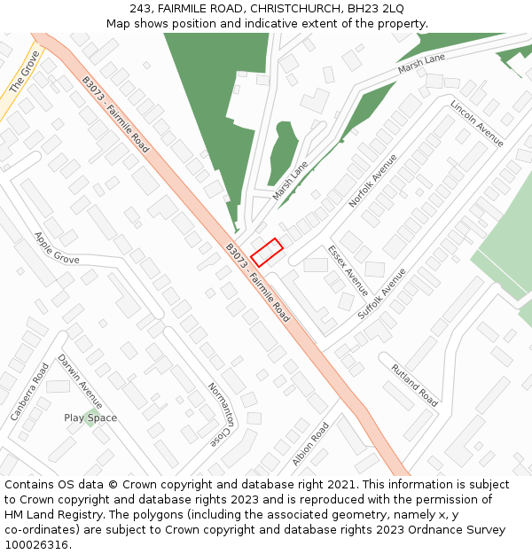 243, FAIRMILE ROAD, CHRISTCHURCH, BH23 2LQ: Location map and indicative extent of plot