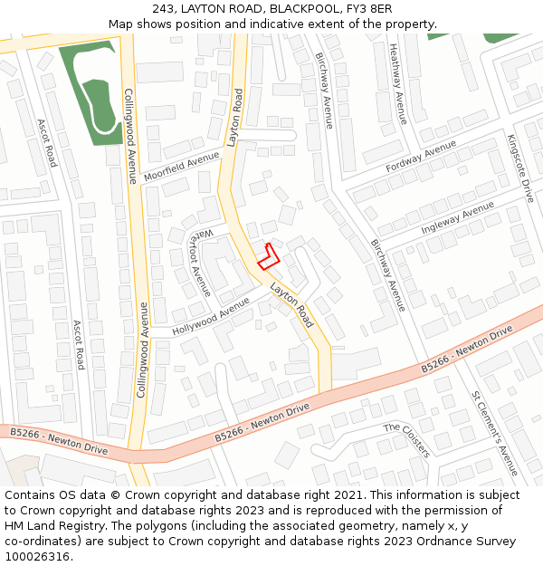 243, LAYTON ROAD, BLACKPOOL, FY3 8ER: Location map and indicative extent of plot