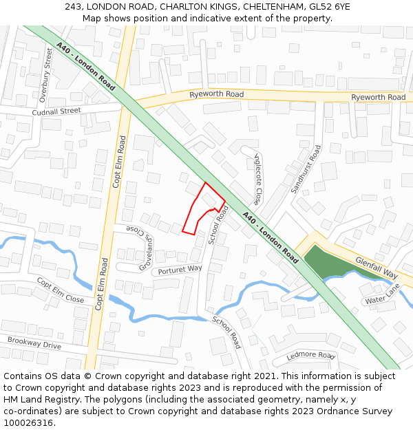 243, LONDON ROAD, CHARLTON KINGS, CHELTENHAM, GL52 6YE: Location map and indicative extent of plot