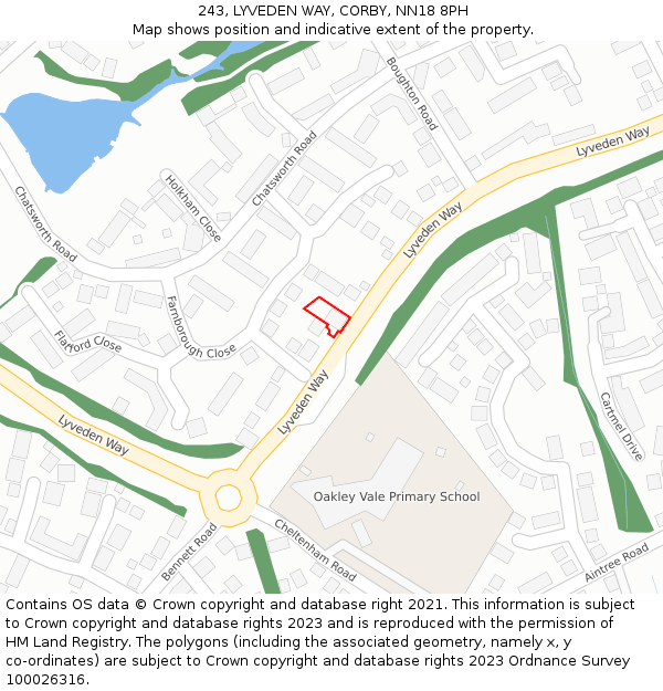 243, LYVEDEN WAY, CORBY, NN18 8PH: Location map and indicative extent of plot