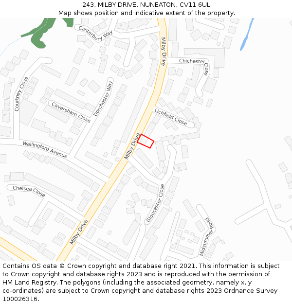 243, MILBY DRIVE, NUNEATON, CV11 6UL: Location map and indicative extent of plot