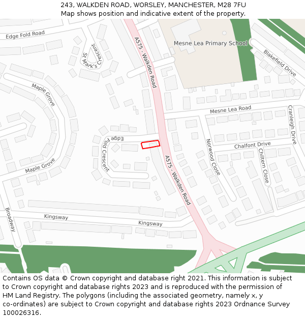 243, WALKDEN ROAD, WORSLEY, MANCHESTER, M28 7FU: Location map and indicative extent of plot