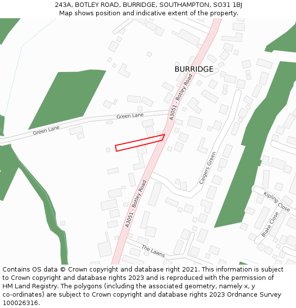 243A, BOTLEY ROAD, BURRIDGE, SOUTHAMPTON, SO31 1BJ: Location map and indicative extent of plot