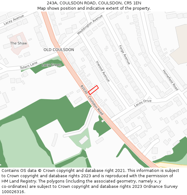 243A, COULSDON ROAD, COULSDON, CR5 1EN: Location map and indicative extent of plot