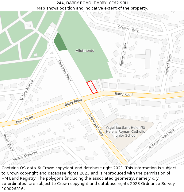 244, BARRY ROAD, BARRY, CF62 9BH: Location map and indicative extent of plot