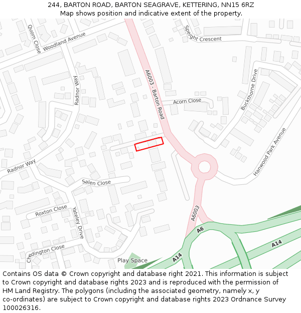 244, BARTON ROAD, BARTON SEAGRAVE, KETTERING, NN15 6RZ: Location map and indicative extent of plot