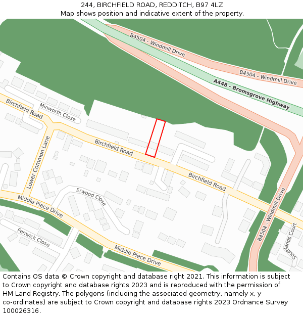 244, BIRCHFIELD ROAD, REDDITCH, B97 4LZ: Location map and indicative extent of plot