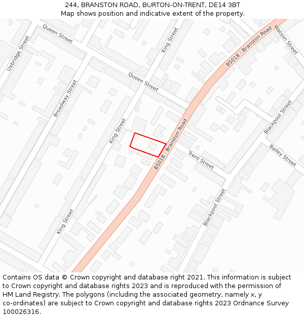 244, BRANSTON ROAD, BURTON-ON-TRENT, DE14 3BT: Location map and indicative extent of plot