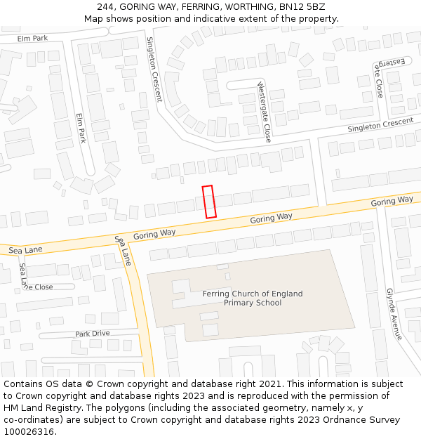 244, GORING WAY, FERRING, WORTHING, BN12 5BZ: Location map and indicative extent of plot