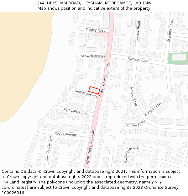 244, HEYSHAM ROAD, HEYSHAM, MORECAMBE, LA3 1NW: Location map and indicative extent of plot