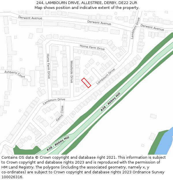 244, LAMBOURN DRIVE, ALLESTREE, DERBY, DE22 2UR: Location map and indicative extent of plot