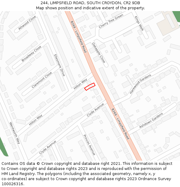 244, LIMPSFIELD ROAD, SOUTH CROYDON, CR2 9DB: Location map and indicative extent of plot