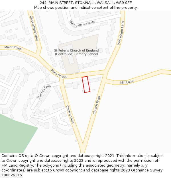 244, MAIN STREET, STONNALL, WALSALL, WS9 9EE: Location map and indicative extent of plot