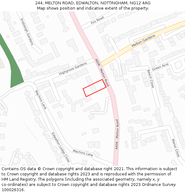 244, MELTON ROAD, EDWALTON, NOTTINGHAM, NG12 4AG: Location map and indicative extent of plot