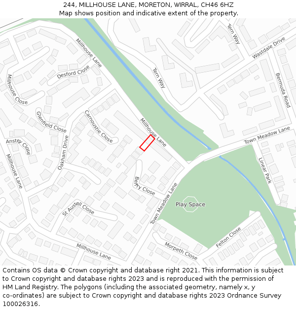 244, MILLHOUSE LANE, MORETON, WIRRAL, CH46 6HZ: Location map and indicative extent of plot
