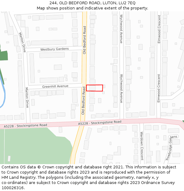 244, OLD BEDFORD ROAD, LUTON, LU2 7EQ: Location map and indicative extent of plot