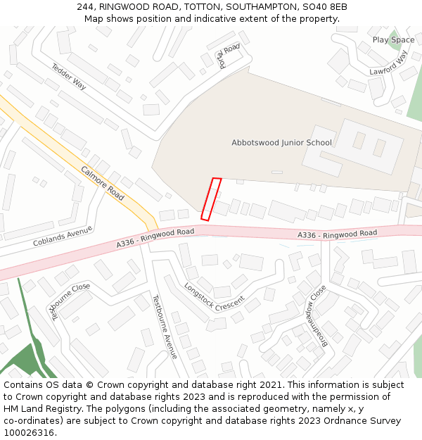 244, RINGWOOD ROAD, TOTTON, SOUTHAMPTON, SO40 8EB: Location map and indicative extent of plot