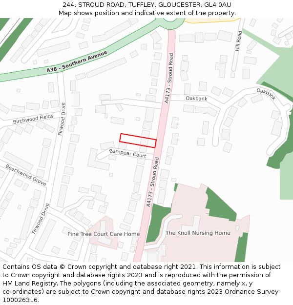 244, STROUD ROAD, TUFFLEY, GLOUCESTER, GL4 0AU: Location map and indicative extent of plot