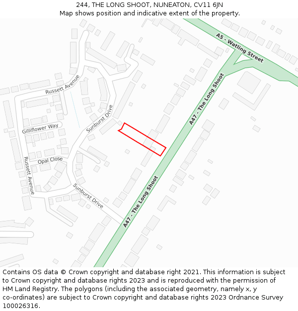 244, THE LONG SHOOT, NUNEATON, CV11 6JN: Location map and indicative extent of plot