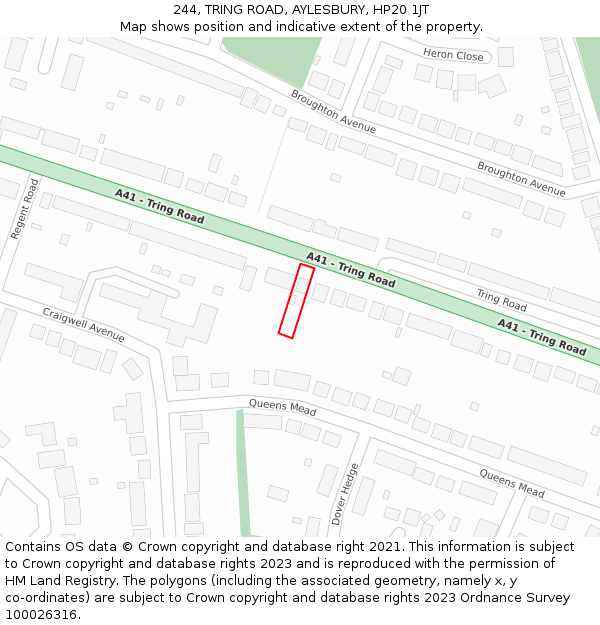 244, TRING ROAD, AYLESBURY, HP20 1JT: Location map and indicative extent of plot