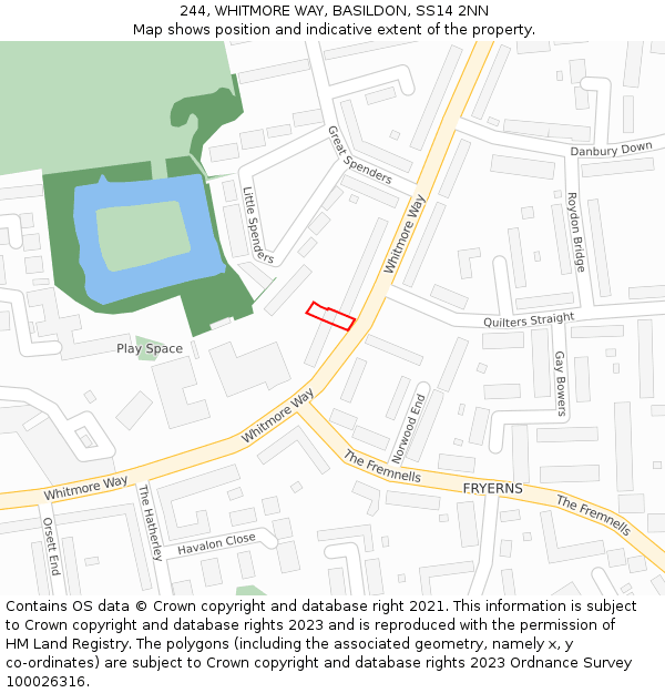 244, WHITMORE WAY, BASILDON, SS14 2NN: Location map and indicative extent of plot