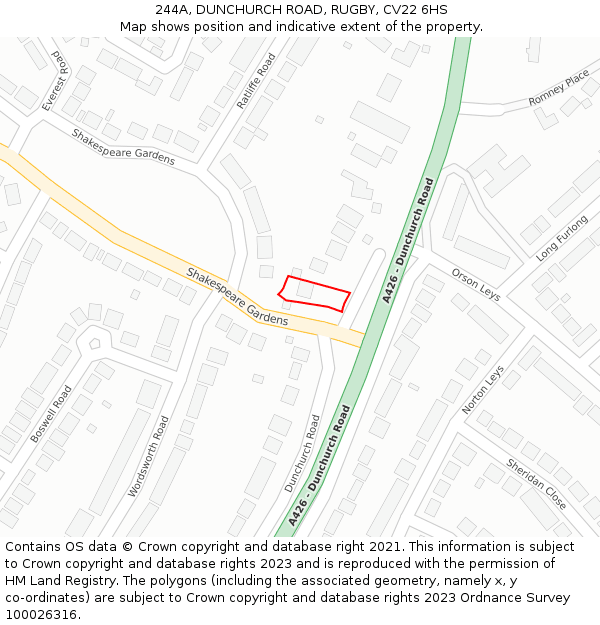 244A, DUNCHURCH ROAD, RUGBY, CV22 6HS: Location map and indicative extent of plot