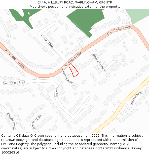 244A, HILLBURY ROAD, WARLINGHAM, CR6 9TP: Location map and indicative extent of plot