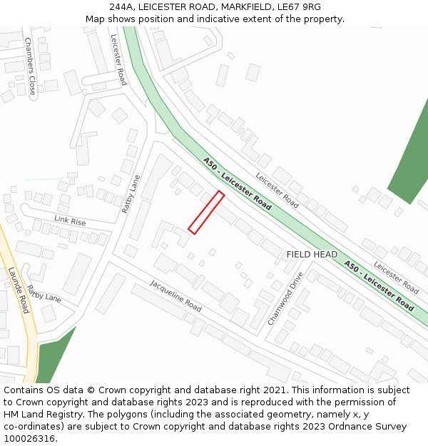 244A, LEICESTER ROAD, MARKFIELD, LE67 9RG: Location map and indicative extent of plot