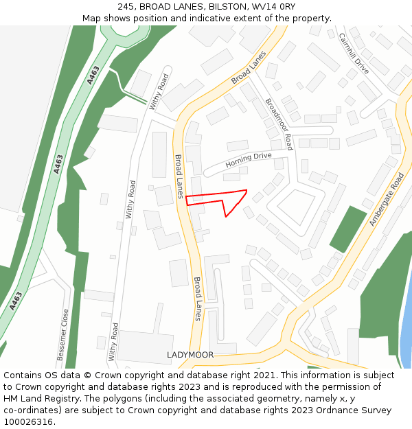 245, BROAD LANES, BILSTON, WV14 0RY: Location map and indicative extent of plot