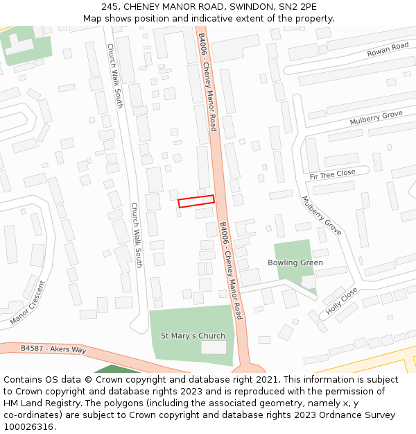 245, CHENEY MANOR ROAD, SWINDON, SN2 2PE: Location map and indicative extent of plot