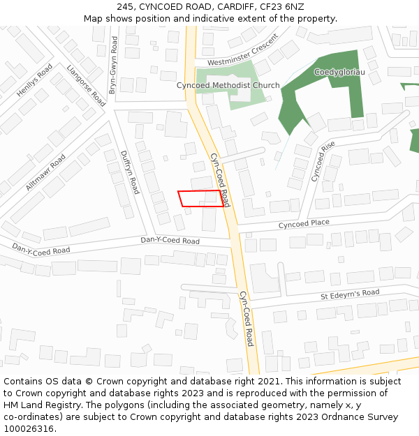 245, CYNCOED ROAD, CARDIFF, CF23 6NZ: Location map and indicative extent of plot